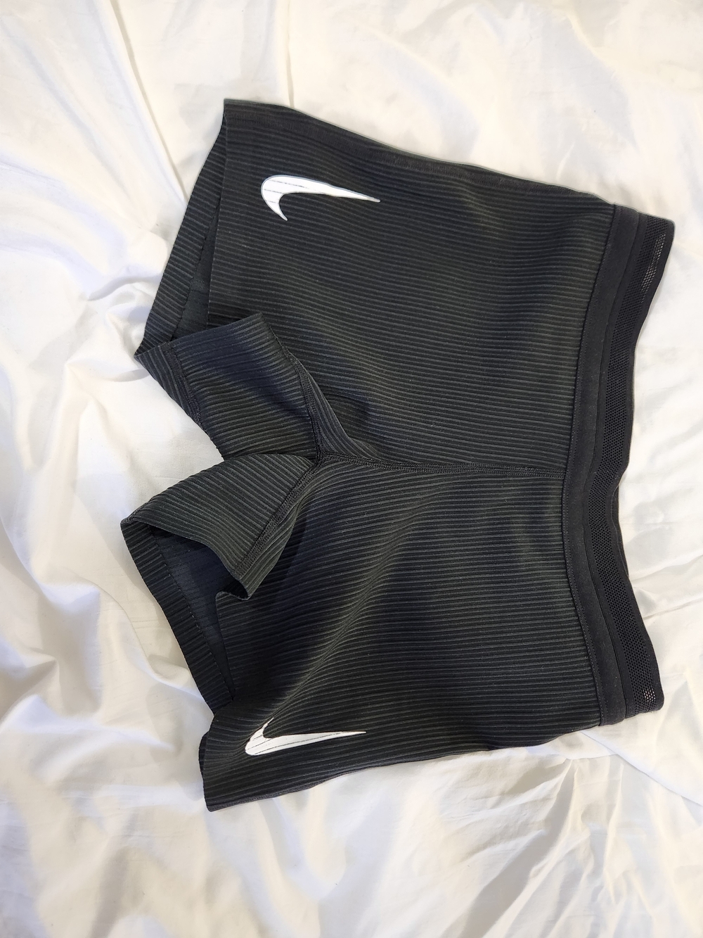 Nike Black Ribbed Athletic Bike Shorts with White Swoosh